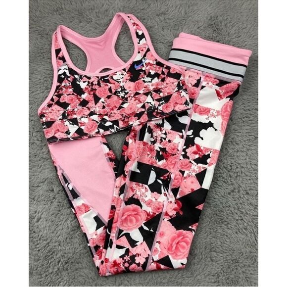 Nike pink Tokyo floral tight fit reversible sports bra and leggings - Picture 1 of 6